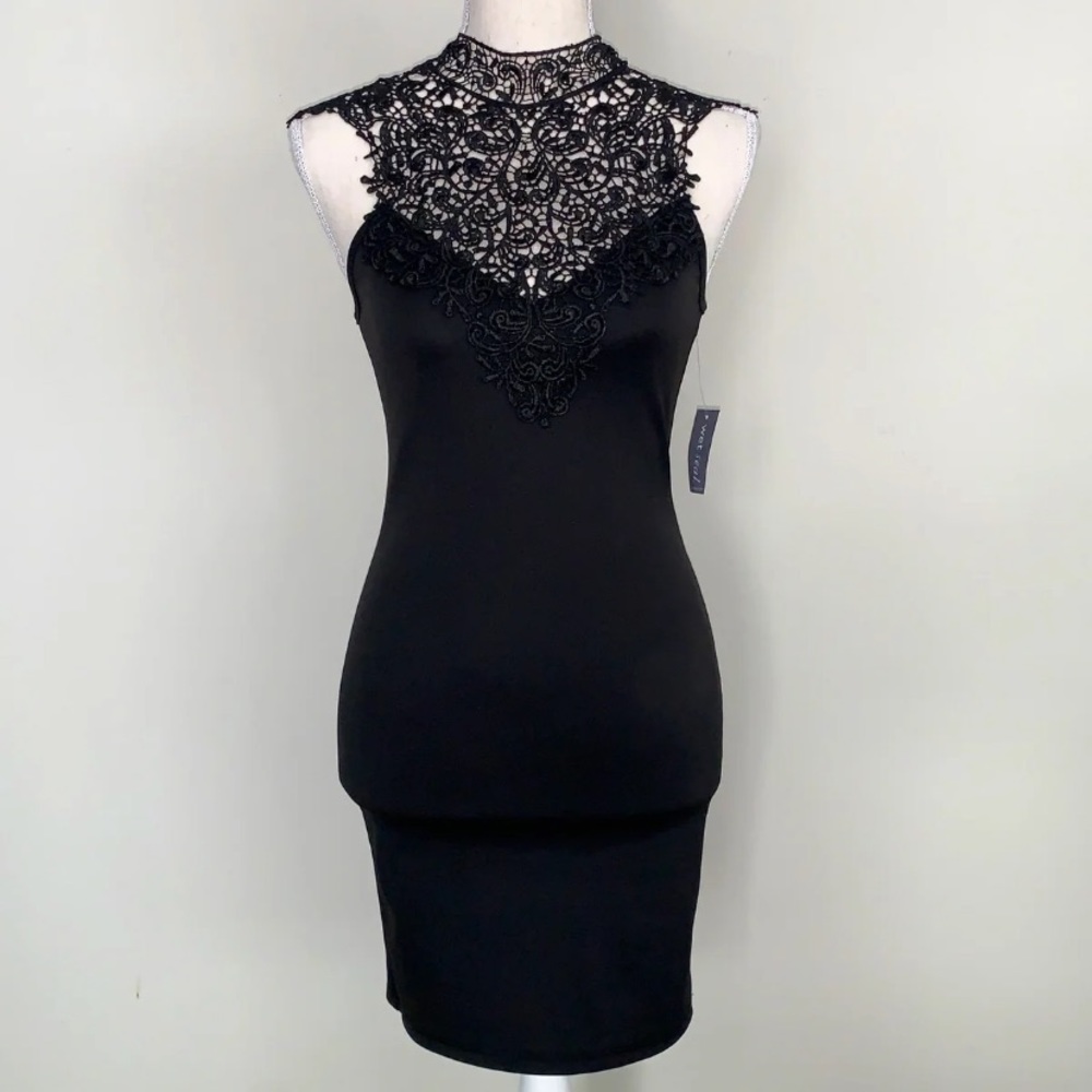 NWT Black Lace Body Con Mini Dress - Picture 6 of 7
